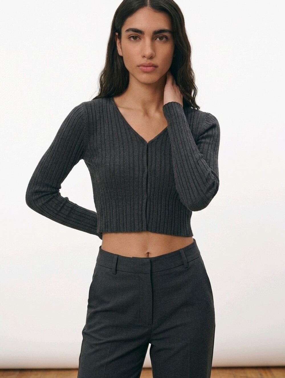 UNIF Wink Ribbed Long-Sleeve Black Knit Crop Top Cardigan Size S